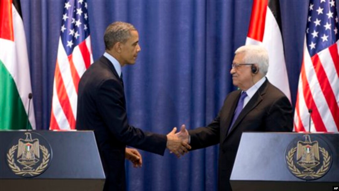Prezident Barak Obama Ramallohda Falastin prezidenti Mahmud Abbos bilan uchrashmoqda, 21-mart, 2013-yil. 