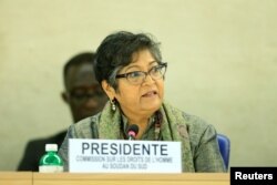 FILE - The Commission on Human Rights in South Sudan is led by Yasmin Sooka in Geneva, Dec. 14, 2016.