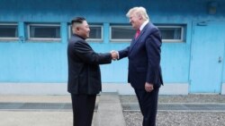 U.S. President Donald Trump shakes hands with North Korean leader Kim Jong Un as they meet at the demilitarized zone separating the two Koreas, in Panmunjom, South Korea, June 30, 2019. KCNA via REUTERS ATTENTION EDITORS - THIS IMAGE WAS PROVIDED…