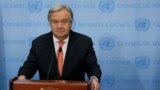 FILE - U.N. Secretary-General Antonio Guterres speaks in New York, Dec. 6, 2017. Guterres says South Sudan's leadership must show more interest "in the well-being of its own people."