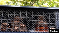 Accused of Holey Artisan Bakery attack are seen inside prison van as they are taken out of the court after hearing a verdict in Dhaka, Bangladesh, Nov. 27, 2019.