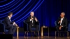 Tổng thống Hoa Kỳ Joe Biden (giữa) tham gia chương trình trò chuyện đêm khuya với người dẫn Jimmy Kimmel (trái) và với cựu Tổng thống Hoa Kỳ Barack Obama trong buổi gây quỹ cho chiến dịch tranh cử ở Los Angeles, bang California, ngày 15/6/2024.