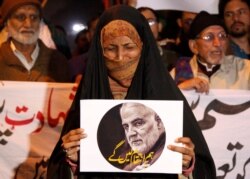 Pakistani Shiite Muslims demonstrate Jan. 3, 2020 in Karachi, Pakistan, over the U.S. airstrike in Iraq that killed Iranian Revolutionary Guard Gen. Qassem Soleimani.