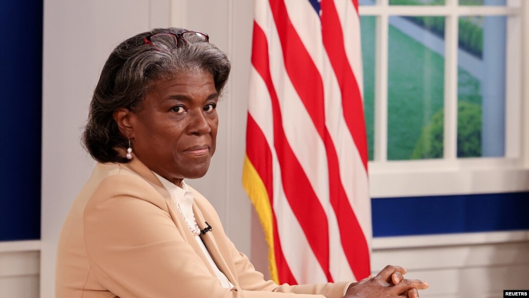 Duta Besar Amerika Serikat untuk PBB Linda Thomas-Greenfield berpartisipasi dalam sebuah acara virtual, dari Gedung Putih, Washington, pada 22 September 2021. (Foto: Reuters/Evelyn Hockstein) 