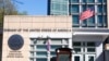 FILE - The U.S. Embassy and the national flag are seen in Moscow, Russia, May 11, 2021.