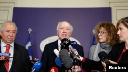 UN envoy Matthew Nimetz makes a statement to the press following a meeting with Greek Foreign Minister Nikos Kotzias (not pictured) at the Foreign Ministry in Athens, Greece, Jan. 30, 2018.