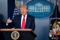 FILE - President Donald Trump speaks during a news briefing at the White House, in Washington, July 2, 2020.