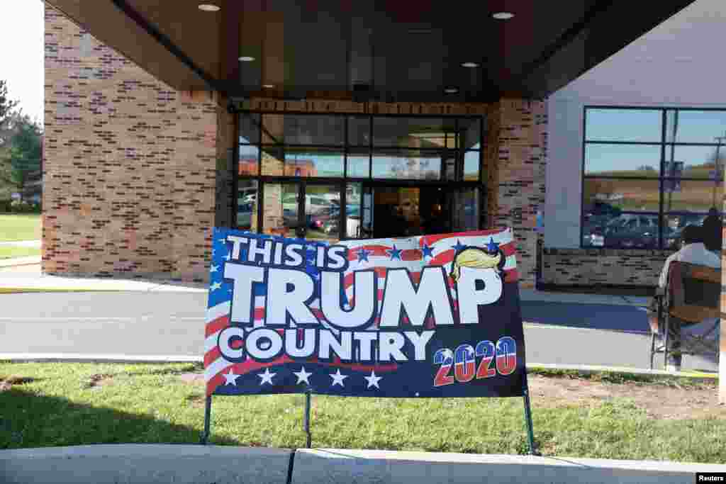 A campaign sign of U.S. President Donald Trump is seen on Election Day in Cherryville, Pennsylvania, Nov. 3, 2020. 