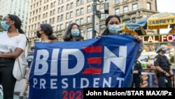 Supporters of former Vice President Joe Biden at a rally in New York City, Oct. 24, 2020.