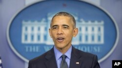President Barack Obama speaks during a news conference in the White House Brady Press Briefing Room in Washington, Dec. 18, 2015. 