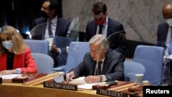 Arhiva - Generalni sekretar Ujedinjenih nacija Antonio Gutereš obraća se članicama Saveta bezbdnosti UN povodom situacije u Avganistanu, 16. avgusta 2021. u Njujorku.
