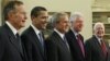 President Barack Obama poses with former presidents including (from left) George W. Bush, George H.W. Bush, Bill Clinton and Jimmy Carter, Wednesday, Jan. 7, 2009, in the Oval Office of the White House in Washington.