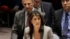 L’Ambassadrice des États-Unis auprès de l’ONU, Nikki Haley, lors de la réunion du Conseil de sécurité sur l’escalade des tensions entre l’Ukraine et la Russie, New York, le 26 novembre 2018.