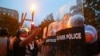 Protestors and police face off at Lafayette Park in front of the White House after police clashed with demonstrators trying to pull down the statue of U.S. President Andrew Jackson in the park during racial inequality protests in Washington.