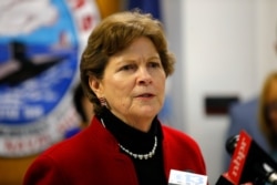 Sen. Jeanne Shaheen, D-NH, speaks at the Portsmouth Naval Shipyard, May 3, 2019, in Kittery, Maine.