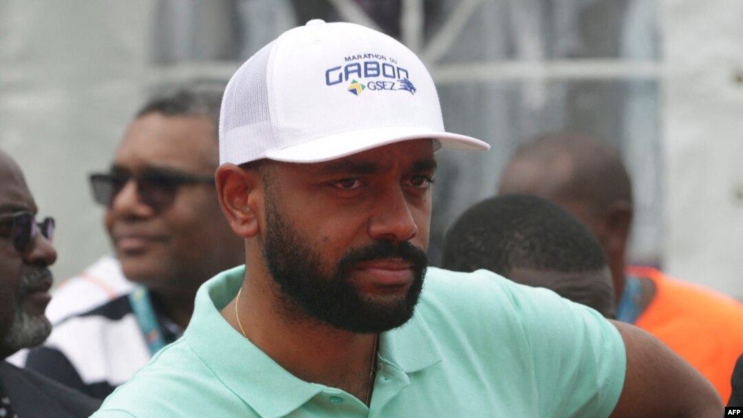 FILE — Noureddin Bongo Valentin, the eldest son of Gabon's ousted president Ali Bongo, attending the Gabon Marathon held in the capital, Libreville, Dec. 1, 2019.