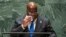 Président Félix Tshisekedi ya RDC, mpe mokambi ya Union africaine, na lisikulu na ye na 76e Assemblée générale ya ONU na New York, 21 septembre 2021.