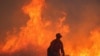 Seorang petugas pemadam kebakaran berupaya memadamkan api dalam kebakaran Hughes yang melanda wilayah Castaic Lake, California, pada 22 Januari 2025. (Foto: Reuters/David Swanson)