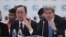US Secretary of State John Kerry, right, delivers a speech as United Nations Secretary General Ban Ki-moon looks on during the Caring for Climate Business Forum event as part of the COP 21 United Nations conference on climate change, Dec. 8, 2015 in Le Bourget, on the outskirts of Paris. 