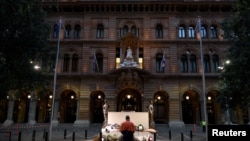 The Cenotaph is seen on Anzac Day at an empty Martin Place amid the coronavirus pandemic, in Sydney, Australia, April 25, 2020. 