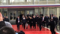 Israeli Prime Minister Benjamin Netanyahu and his wife, Sara, walk with Naama Issachar and her mother, Yaffa, after Russian President Vladimir Putin granted Naama a pardon, at Vnukovo International Airport in Moscow, Jan. 30, 2020.