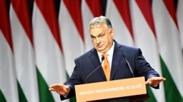Perdana Menteri Hungaria Viktor Orban menyampaikan pidato dalam sebuah acara di Budapest, Hungaria, pada 18 November 2023. (Foto: AFP/Attila Kisbenedek)