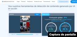 Captura de pantalla de un análisis de video viral realizado con la herramienta Hive Moderation.
