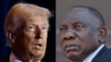 This combination of file photos shows U.S. President Donald Trump speaking in Washington on Feb. 6, 2025, and South African President Cyril Ramaphosa attending Mozambique President-elect Daniel Chapo's inauguration in Maputo on Jan. 15, 2025.