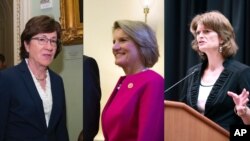 From left, Senators Susan Collins, Shelley Moore Capito and Lisa Murkowski.
