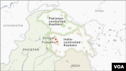 Map of Srinigar and Pulwama, in Indian-controlled Kashmir