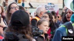 Greta Thunberg marches in the climate strike through downtown Vancouver, British Columbia, Canada October 25, 2019.