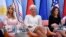 Putri presiden AS, Ivanka Trump, Direktur Pelaksana IMF Christine Lagarde dan Menteri Luar Negeri Kanada Chrystia Freeland menghadiri "Acara Keuangan Wirausaha Wanita (Women's Entrepreneurship Finance Event)" pada KTT G-20 di Hamburg, Jerman, 8 Juli 2017.