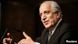 FILE - Zalmay Khalilzad, then the U.S. special envoy for Afghanistan reconciliation, testifies during a Senate Foreign Relations Committee hearing on Capitol Hill, April 27, 2021. 