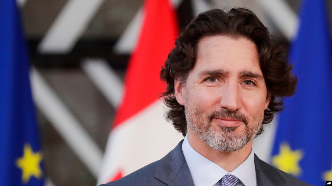Perdana Menteri Kanada Justin Trudeau di KTT Uni Eropa-Kanada di Gedung Dewan Eropa di Brussels, Senin, 14 Juni 2021. (Foto: Stephanie Lecocq via AP)