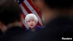 U.S. outgoing Federal Reserve Chair Janet Yellen holds a news conference after a two-day Federal Open Market Committee (FOMC) meeting in Washington, U.S. Dec. 13, 2017.