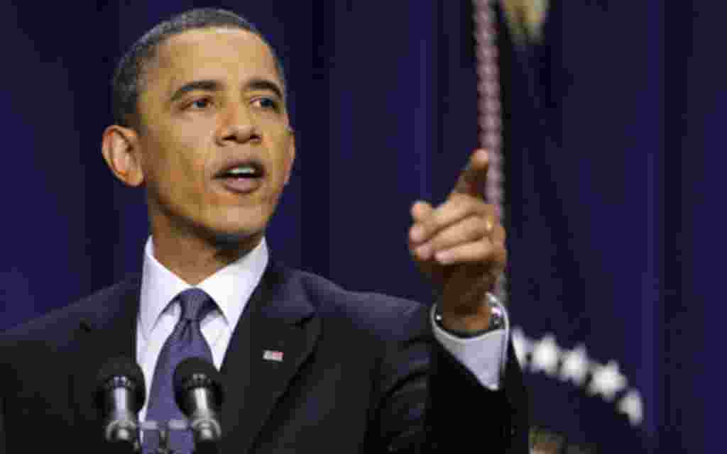 U.S. President Barack Obama holds a news conference in the South Court Auditorium of the Eisenhower Executive Office Building near the White House in Washington, March 11, 2011. REUTERS/Jason Reed (UNITED STATES - Tags: POLITICS)