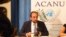 Jordan's Zeid Ra'ad al Hussein, UN High Commissioner for Human Rights speaks at ACANU at the European headquarters of the United Nations in Geneva, Switzerland, Aug. 29, 2018. 
