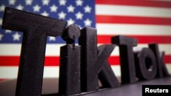 FILE: A 3D printed Tik Tok logo is seen in front of U.S. flag in this illustration. Taken October 6, 2020