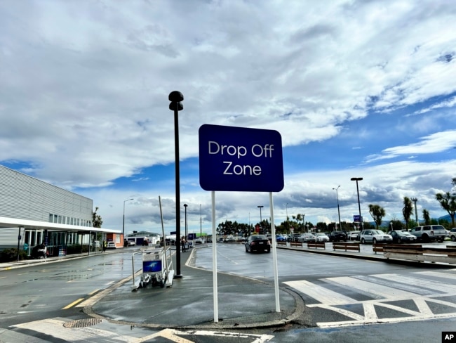 A sign for the drop-off area is displayed at the Dunedin airport in Momona, New Zealand, Oct. 8, 2024. (Sarah Soper/Dunedin Airport via AP)