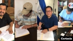 En el conjunto de imágenes el momento de la firma de la alianza electoral Unidad. [Fotos: cortesía]