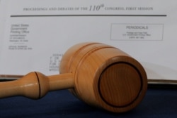 FILE - A congressional gavel is displayed at the Smithsonian Museum in Washington, March 7, 2018.
