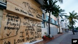 A building is boarded up on normally bustling South Beach in Miami Beach, Fla., Sept. 8, 2017. The first hurricane warnings were issued for parts of southern Florida as the state braced for what could be a catastrophic hit over the weekend.