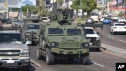 National Guard members patrol the streets in Culiacan, Sinaloa state, Mexico, Oct. 14, 2024.