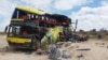 A bus lies wrecked after colliding with another one on a highway near Uyuni, Bolivia, on March 1, 2025. (Bolivian Police via AFP)