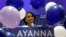 Balloons fall around Democratic candidate for U.S House of Representatives Ayanna Pressley at her primary election night rally in Boston, Sept. 4, 2018.