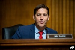 FILE - Sen. Ben Sasse, R-Neb., speaks during a hearing of the Senate Judiciary Subcommittee on Privacy, Technology, and the Law, on Capitol Hill, April 27, 2021, in Washington.
