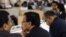 Members of the Sri Lanka's delegation attend a periodic review of the human rights situation in the Sri Lanka before the United Nations (UN) Human Rights Council in Geneva, November 1, 2012.