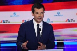 Democratic presidential hopeful Mayor of South Bend, Indiana Pete Buttigieg speaks during the second Democratic primary debate of the 2020 presidential campaign at the Adrienne Arsht Center for the Performing Arts in Miami, June 27, 2019.