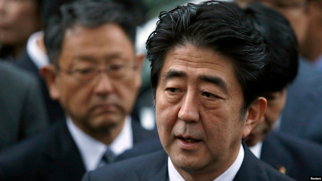 FILE - Japan's Prime Minister Shinzo Abe speaks to the media.