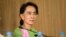 FILE - Myanmar's opposition leader Aung San Suu Kyi is seen in a Nov. 13, 2014, image in Naypyitaw, Myanmar.